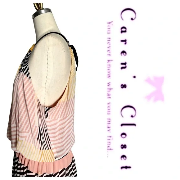 Vince Camuto Multi Colored Striped Chiffon Long Maxi Sundress - Picture 8 of 10